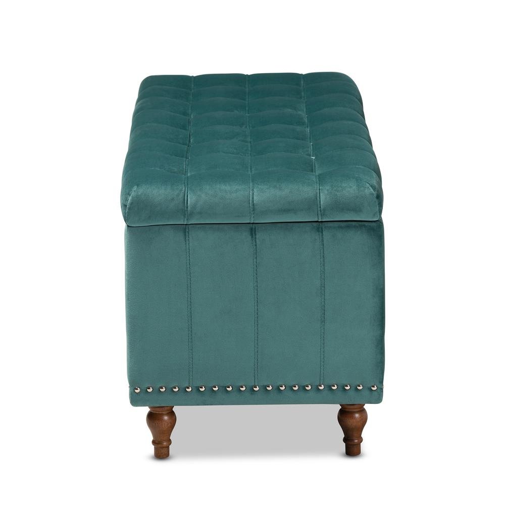 Teal Blue Velvet Fabric Upholstered Button-Tufted Storage Ottoman Bench