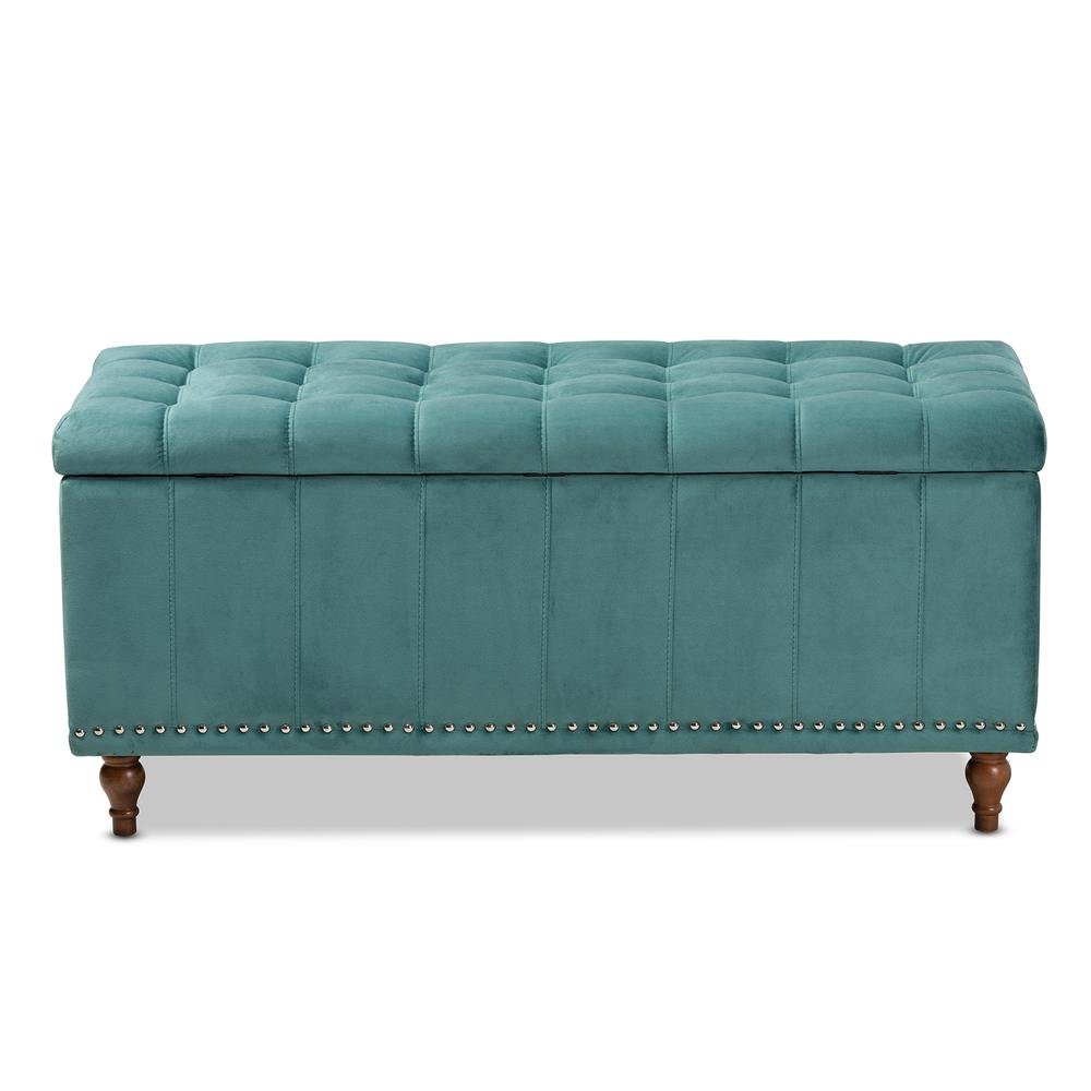 Teal Blue Velvet Fabric Upholstered Button-Tufted Storage Ottoman Bench