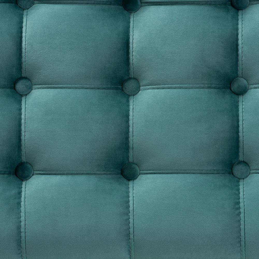 Teal Blue Velvet Fabric Upholstered Button-Tufted Storage Ottoman Bench