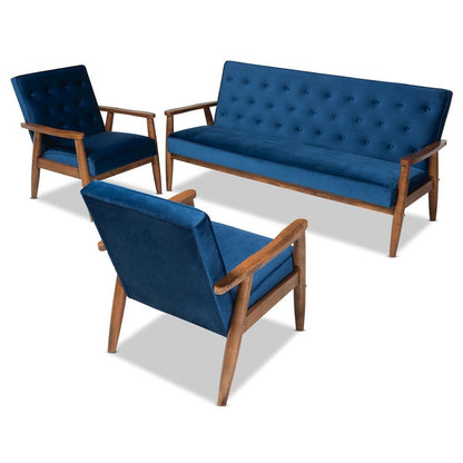 Walnut Finished 3-Piece Wooden Living Room Set