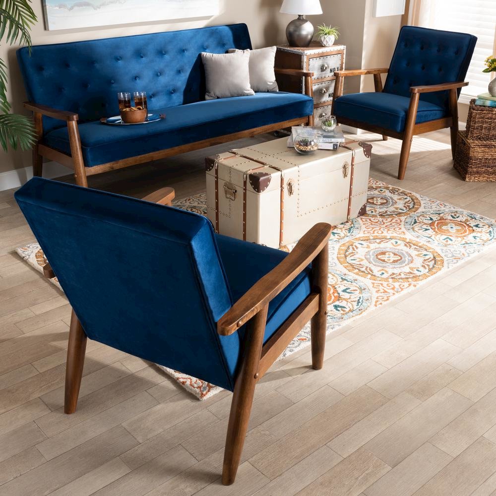 Walnut Finished 3-Piece Wooden Living Room Set