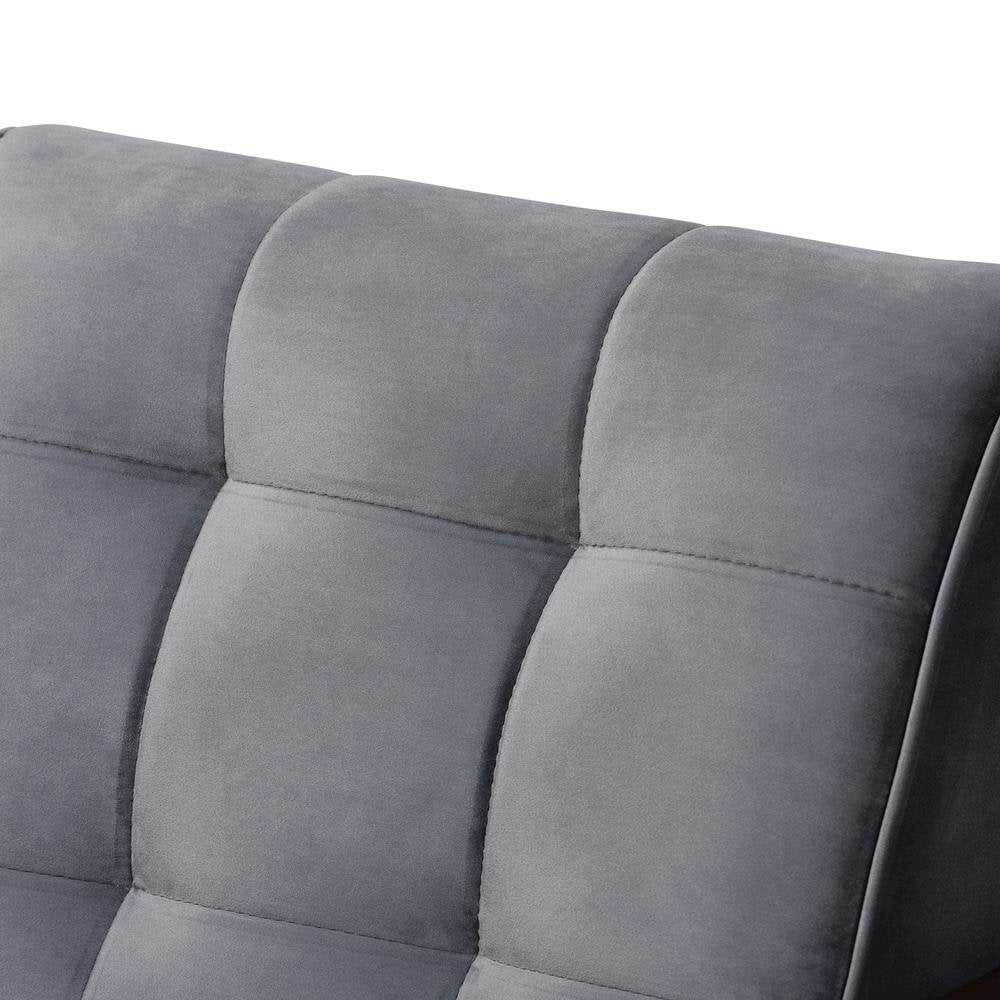 Grey Velvet Fabric Upholstered Walnut Finished Wood Armchair