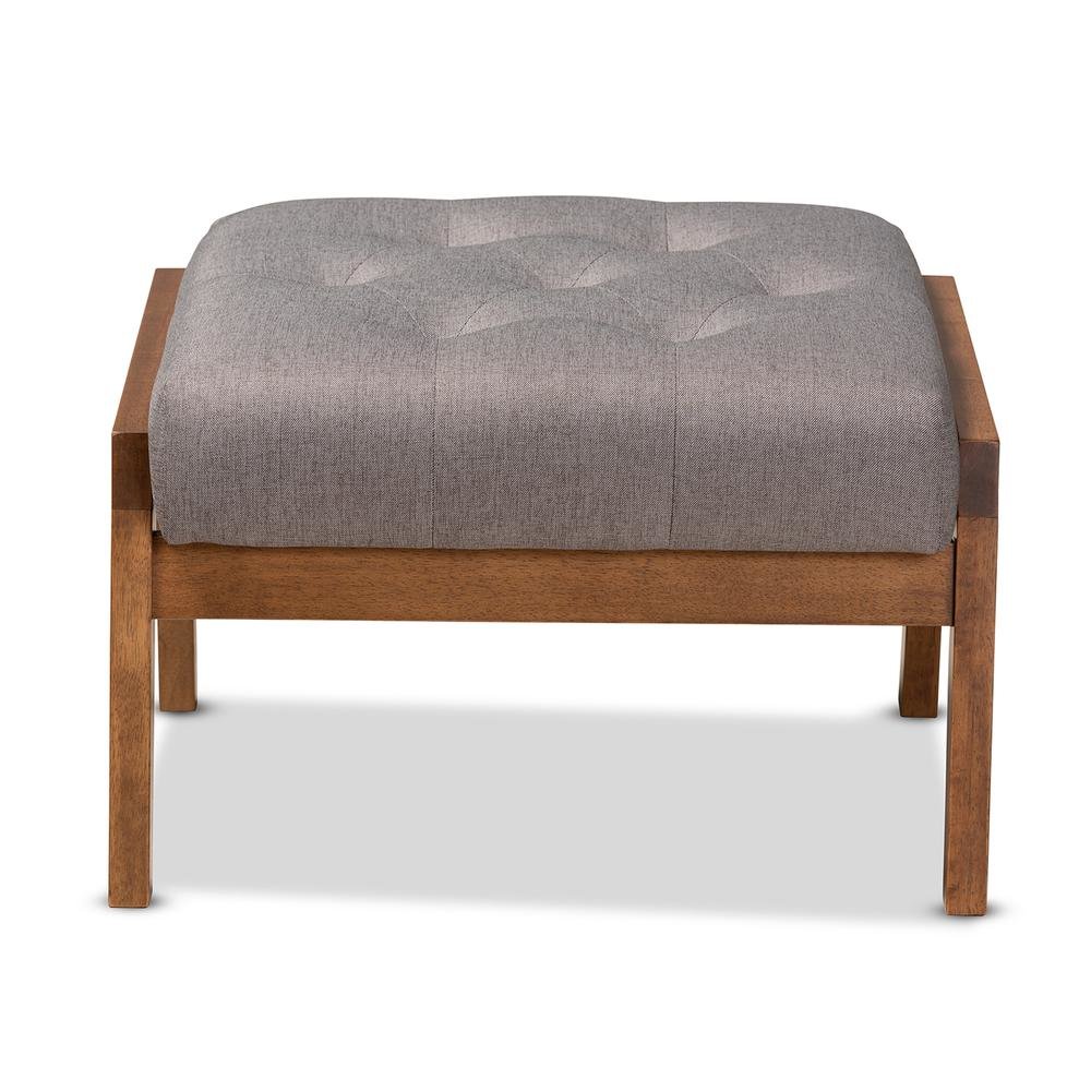 Naeva Mid-Century Modern Grey Fabric Upholstered Walnut Finished Wood Footstool