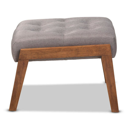 Naeva Mid-Century Modern Grey Fabric Upholstered Walnut Finished Wood Footstool