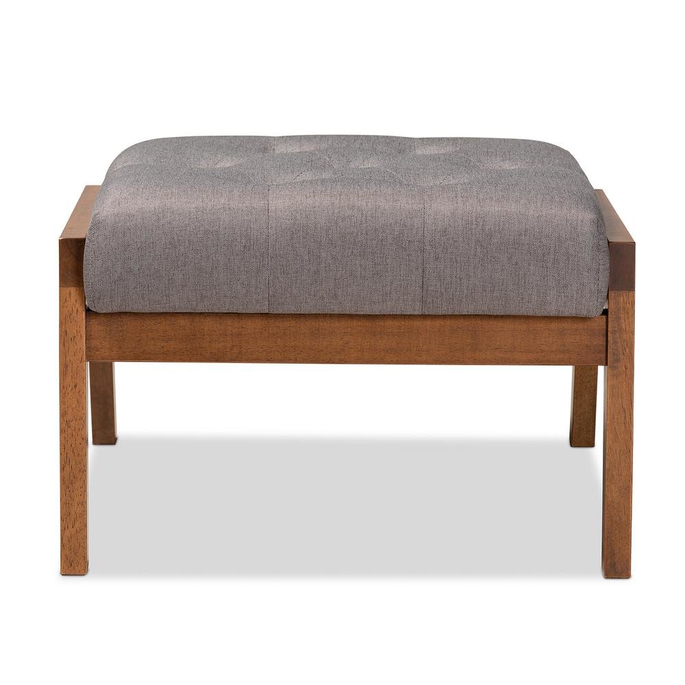 Naeva Mid-Century Modern Grey Fabric Upholstered Walnut Finished Wood Footstool