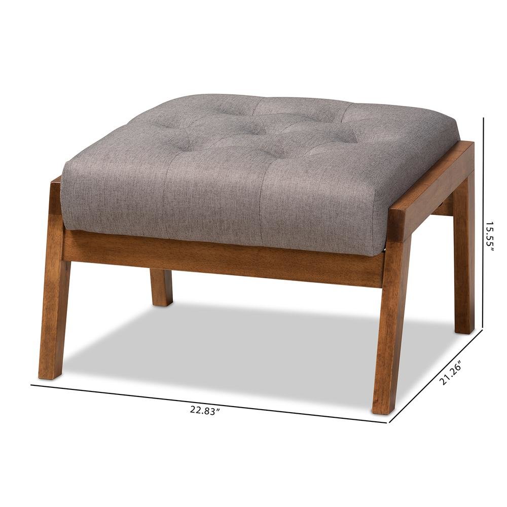 Naeva Mid-Century Modern Grey Fabric Upholstered Walnut Finished Wood Footstool