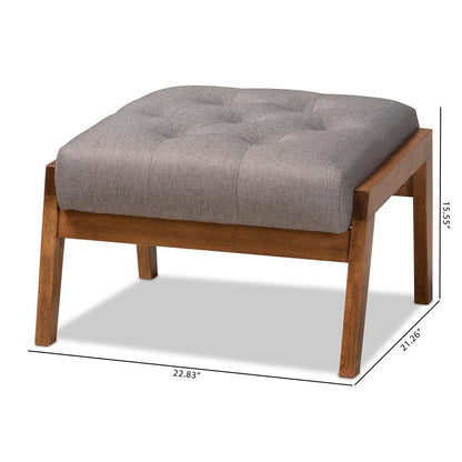 Naeva Mid-Century Modern Grey Fabric Upholstered Walnut Finished Wood Footstool