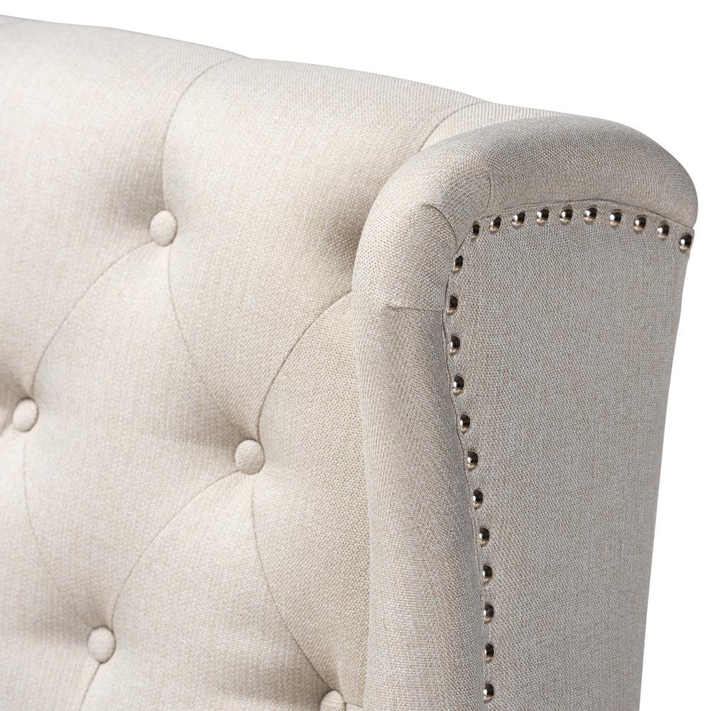 Beige Fabric Upholstered Walnut Finished Wood Button Tufted Bar Stool Bench