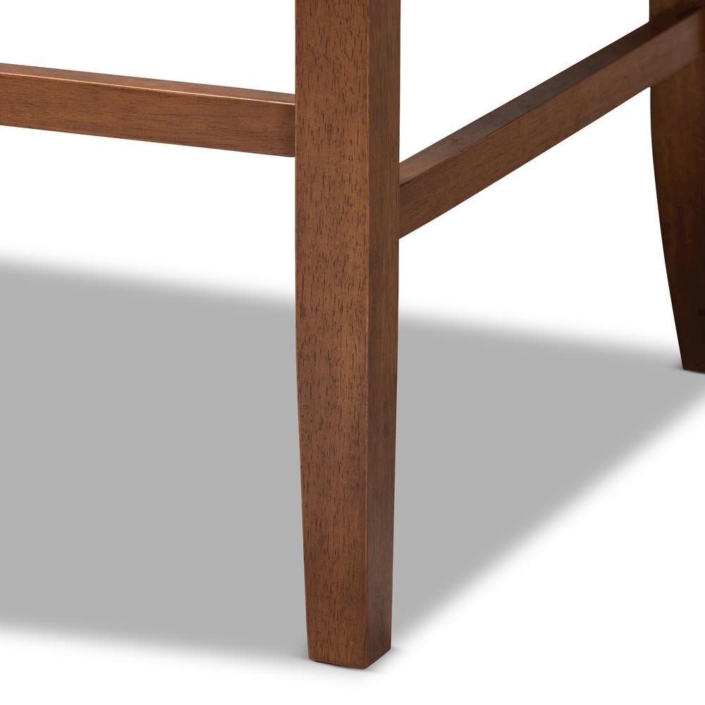 Beige Fabric Upholstered Walnut Finished Wood Button Tufted Bar Stool Bench