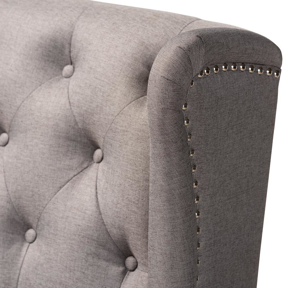 Grey Fabric Upholstered Walnut Finished Wood Button Tufted Bar Stool Bench