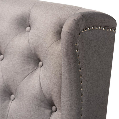Grey Fabric Upholstered Walnut Finished Wood Button Tufted Bar Stool Bench