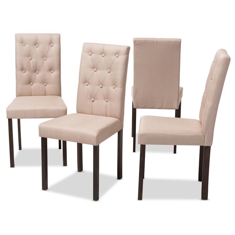 Dark Brown Finished Beige Fabric Upholstered Dining Chair (Set of 4)
