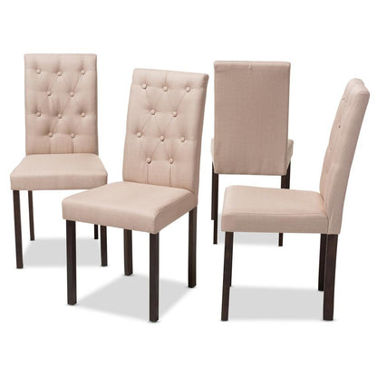 Dark Brown Finished Beige Fabric Upholstered Dining Chair (Set of 4)
