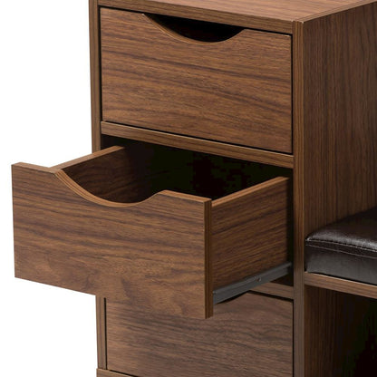 3-Drawer Shoe Storage Padded Leatherette Seating Bench with Two Open Shelves