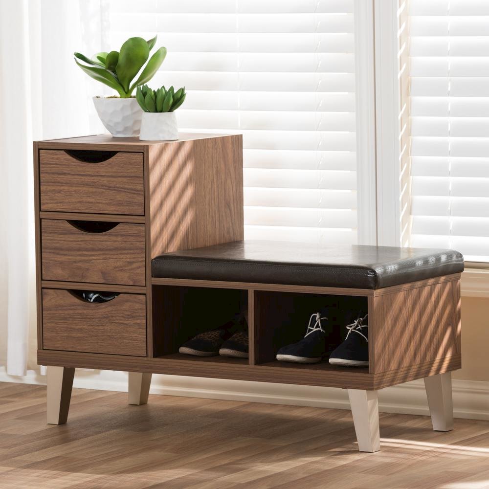 3-Drawer Shoe Storage Padded Leatherette Seating Bench with Two Open Shelves