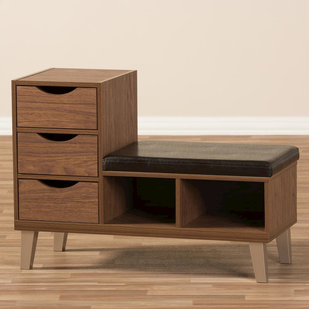 3-Drawer Shoe Storage Padded Leatherette Seating Bench with Two Open Shelves