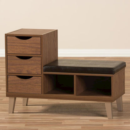 3-Drawer Shoe Storage Padded Leatherette Seating Bench with Two Open Shelves