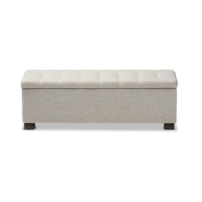 Beige Fabric Upholstered Grid-Tufting Storage Ottoman Bench