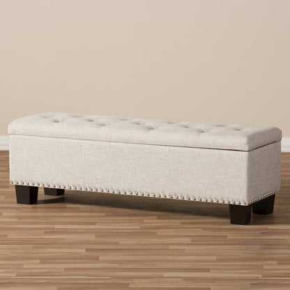 Beige Fabric Upholstered Button-Tufting Storage Ottoman Bench