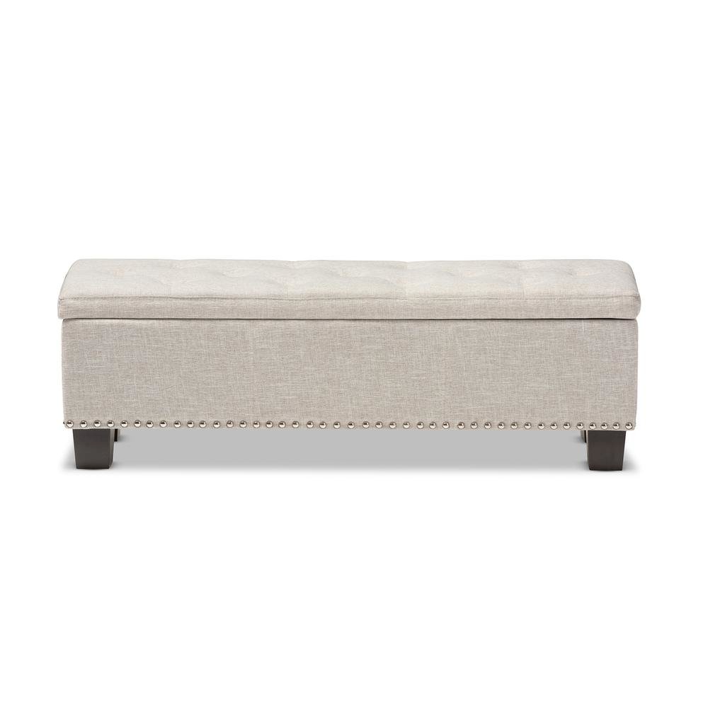 Beige Fabric Upholstered Button-Tufting Storage Ottoman Bench