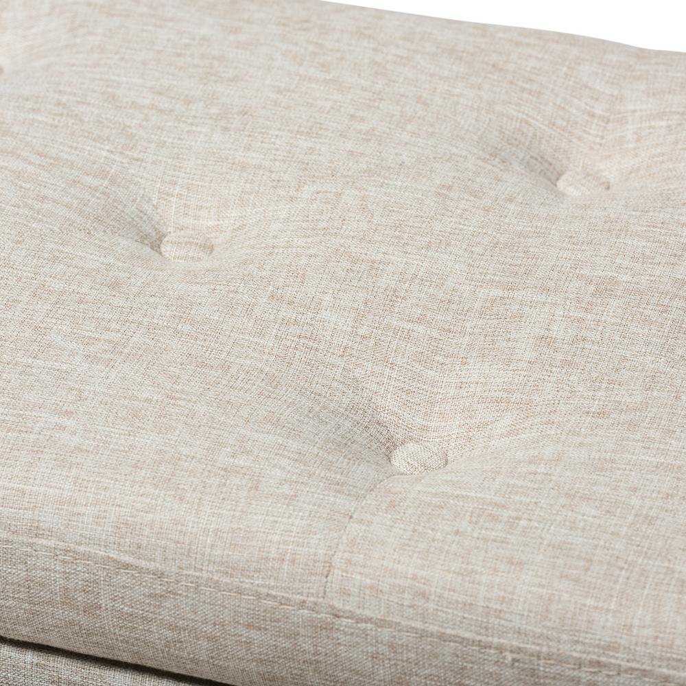 Beige Fabric Upholstered Button-Tufting Storage Ottoman Bench