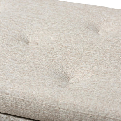 Beige Fabric Upholstered Button-Tufting Storage Ottoman Bench