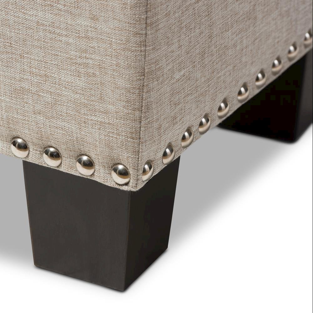 Beige Fabric Upholstered Button-Tufting Storage Ottoman Bench
