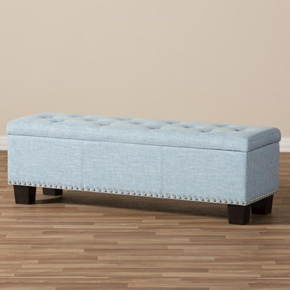Light Blue Fabric Upholstered Button-Tufting Storage Ottoman Bench