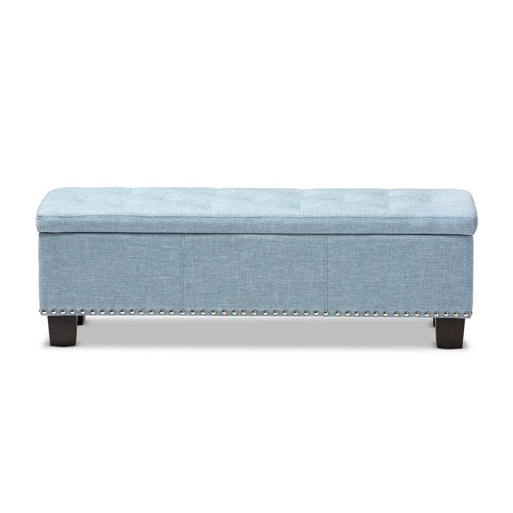 Light Blue Fabric Upholstered Button-Tufting Storage Ottoman Bench