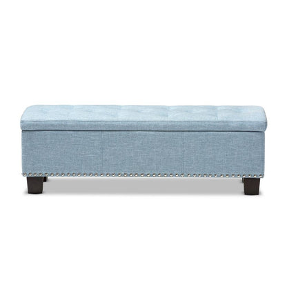 Light Blue Fabric Upholstered Button-Tufting Storage Ottoman Bench