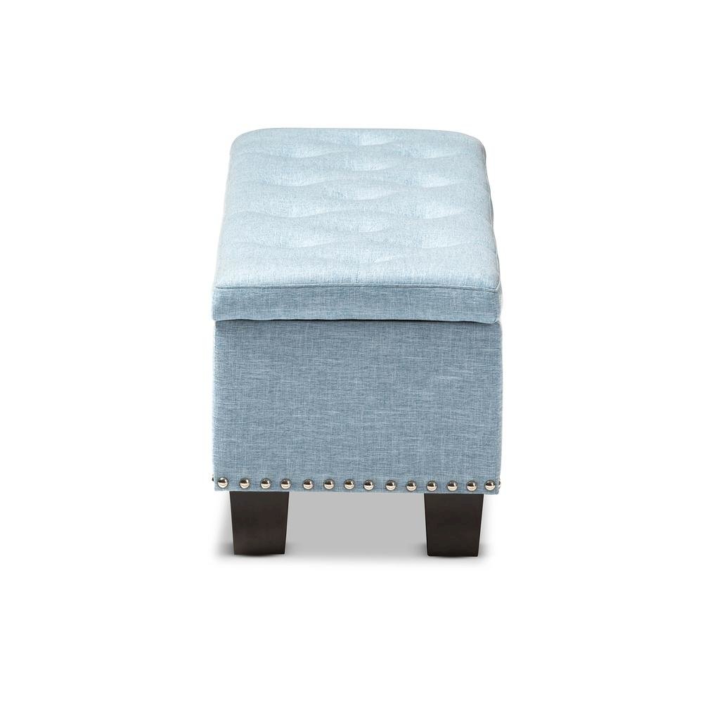 Light Blue Fabric Upholstered Button-Tufting Storage Ottoman Bench