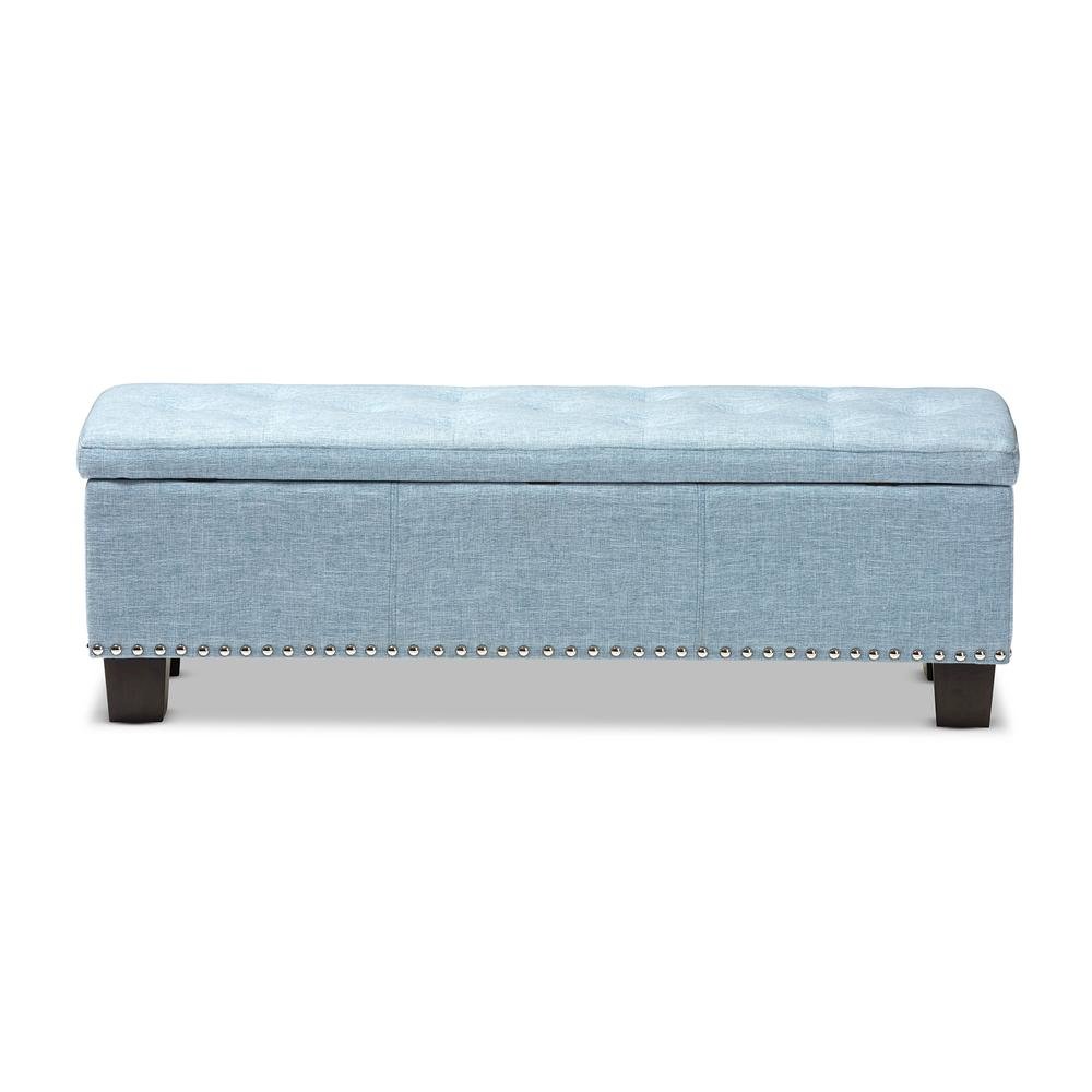 Light Blue Fabric Upholstered Button-Tufting Storage Ottoman Bench