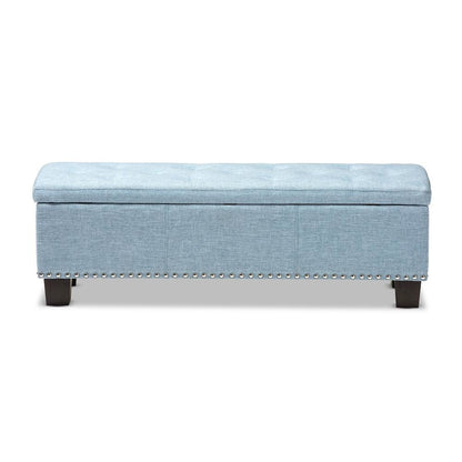 Light Blue Fabric Upholstered Button-Tufting Storage Ottoman Bench