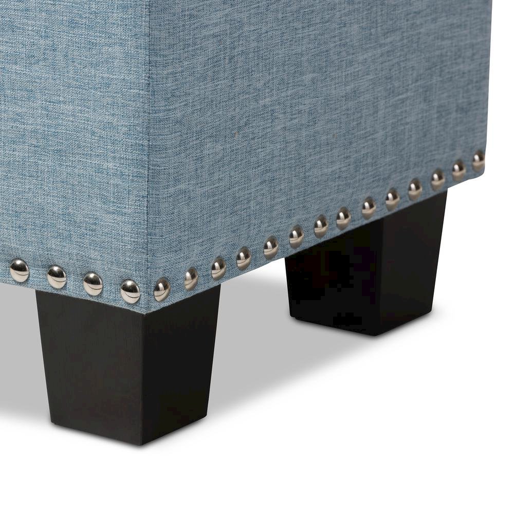 Light Blue Fabric Upholstered Button-Tufting Storage Ottoman Bench