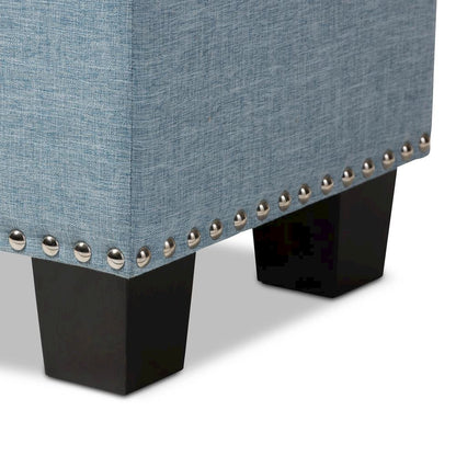 Light Blue Fabric Upholstered Button-Tufting Storage Ottoman Bench