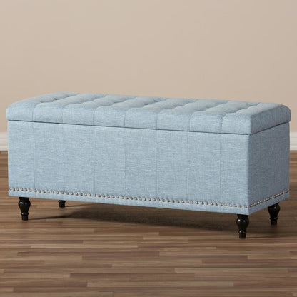 Classic Light Blue Fabric Upholstered Button-Tufting Storage Ottoman Bench