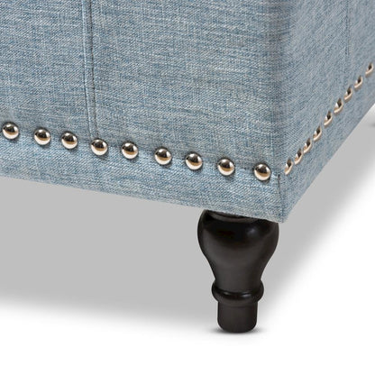 Classic Light Blue Fabric Upholstered Button-Tufting Storage Ottoman Bench