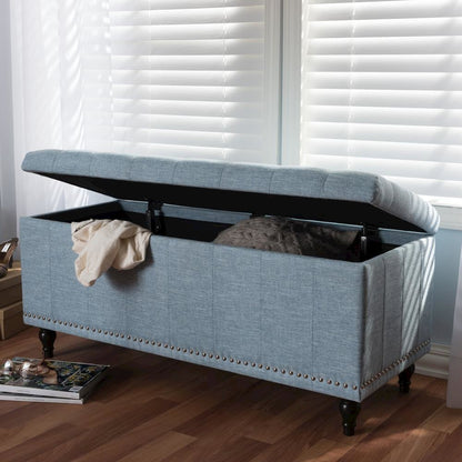 Classic Light Blue Fabric Upholstered Button-Tufting Storage Ottoman Bench