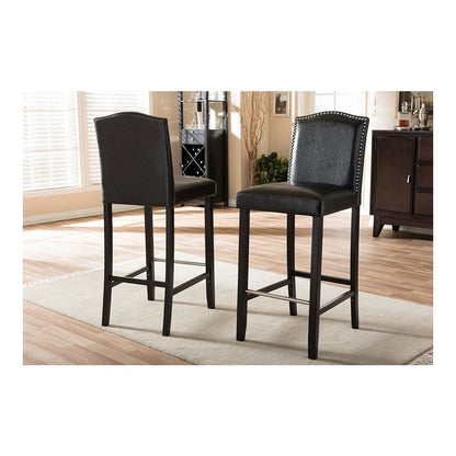 Baxton Studio Libra Black Modern Bar Stool with Nail Head Trim (Set of 2)