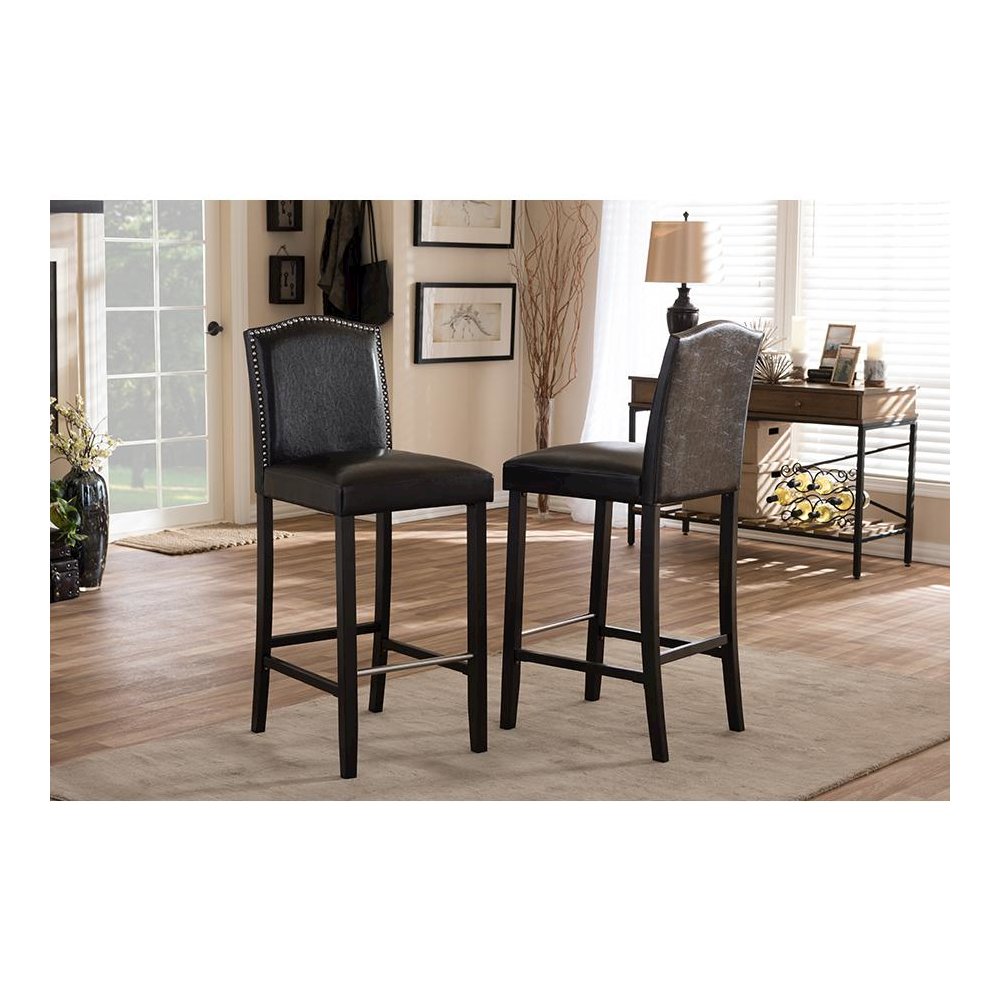 Baxton Studio Libra Dark Brown Modern Bar Stool with Nail Head Trim (Set of 2)