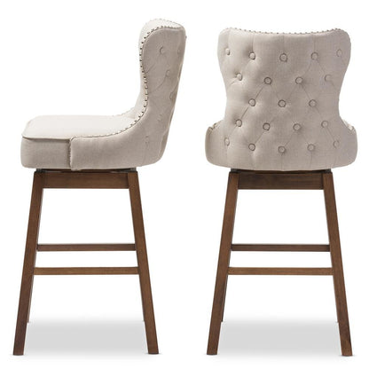 Light Beige Fabric Button-Tufted Upholstered 2-Piece Swivel Barstool Set
