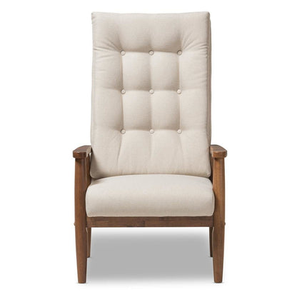 Light Beige Fabric Upholstered Button-Tufted High-Back Chair