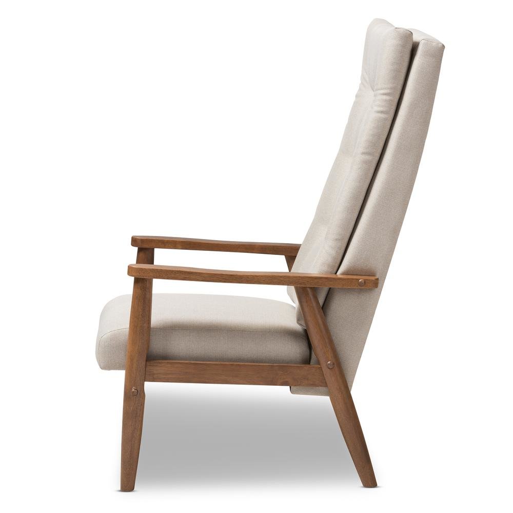 Light Beige Fabric Upholstered Button-Tufted High-Back Chair