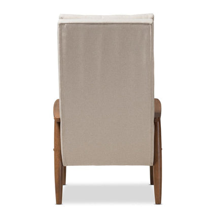 Light Beige Fabric Upholstered Button-Tufted High-Back Chair