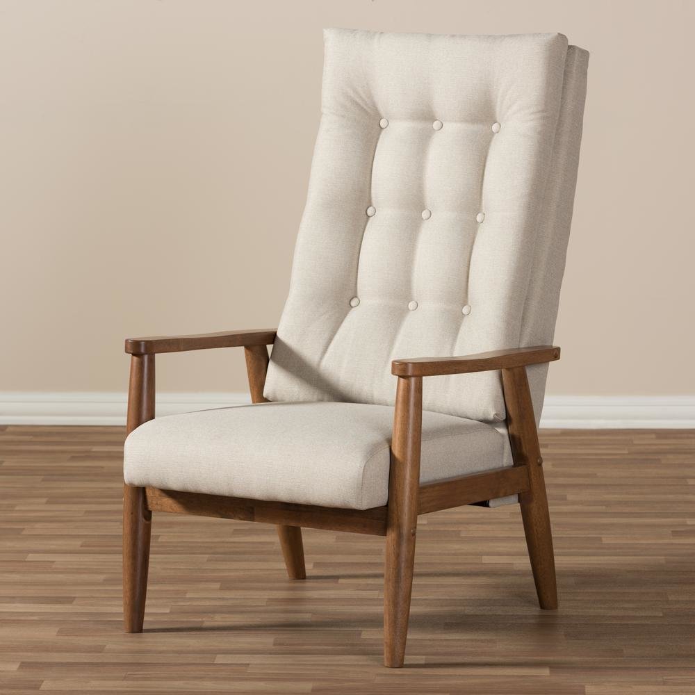 Light Beige Fabric Upholstered Button-Tufted High-Back Chair