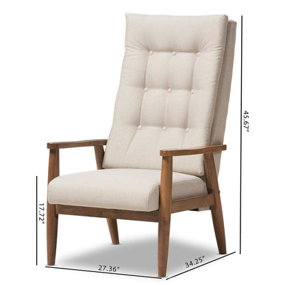 Light Beige Fabric Upholstered Button-Tufted High-Back Chair