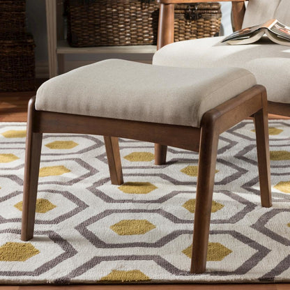 Walnut Wood Finishing and Light Beige Fabric Upholstered Ottoman