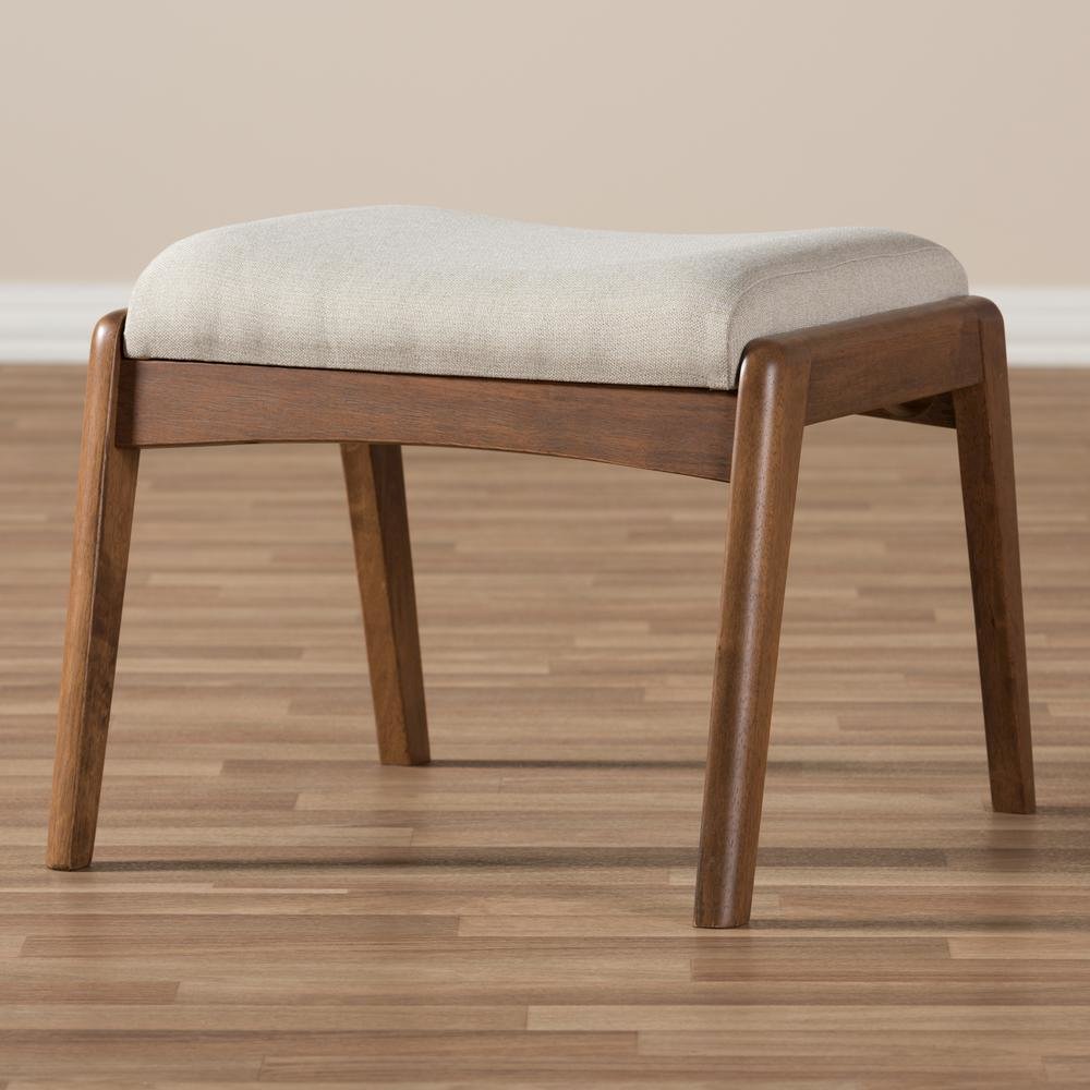 Walnut Wood Finishing and Light Beige Fabric Upholstered Ottoman