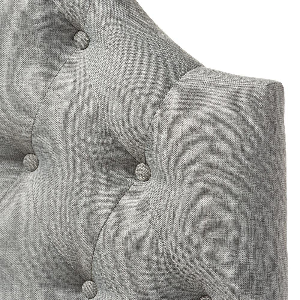 Grey Fabric Upholstered Button-Tufted Scalloped Twin Size Headboard