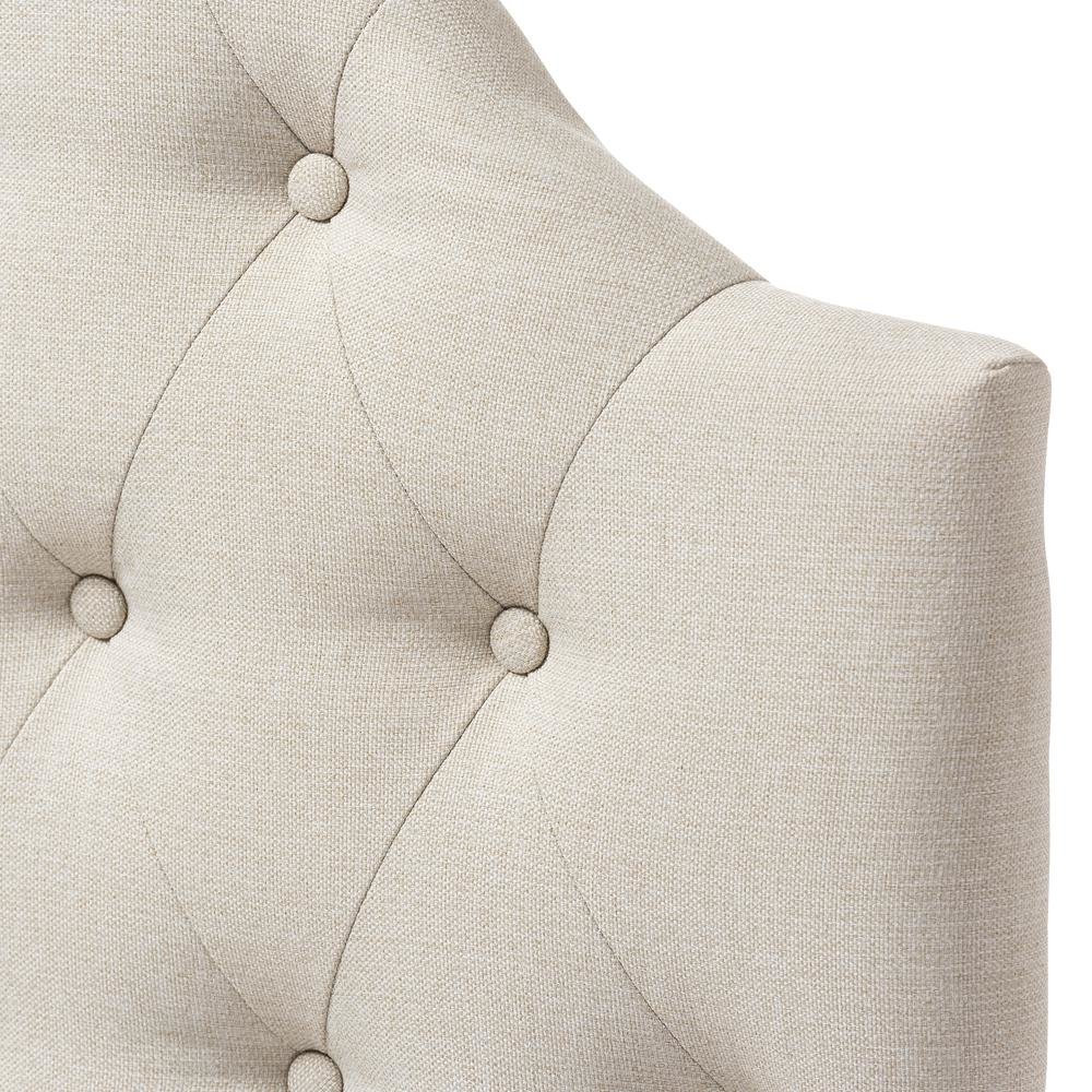 Light Beige Fabric Upholstered Button-Tufted Scalloped Twin Size Headboard